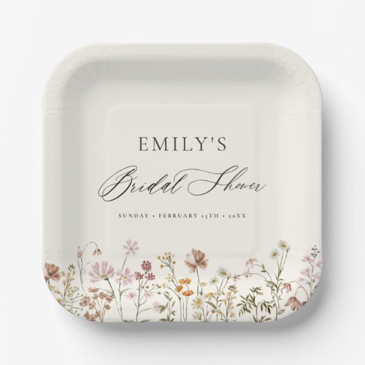 Boho Wildflower Bruidsshower Tuin Script Papieren Bordje (Voorkant)