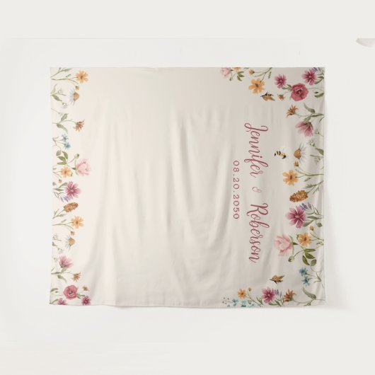 Boho Wildflower Bruiloft Achtergronden Wandkleed (Voorkant (horizontaal))