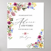 Boho Wildflower Bruiloft Borrel Advieskaart Bord Poster (Voorkant)
