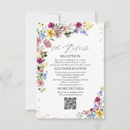 Boho Wildflower bruiloft Details Behuizing Kaarten (Voorkant)