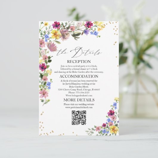 Boho Wildflower bruiloft Details Behuizing Kaarten (Staand voorkant)