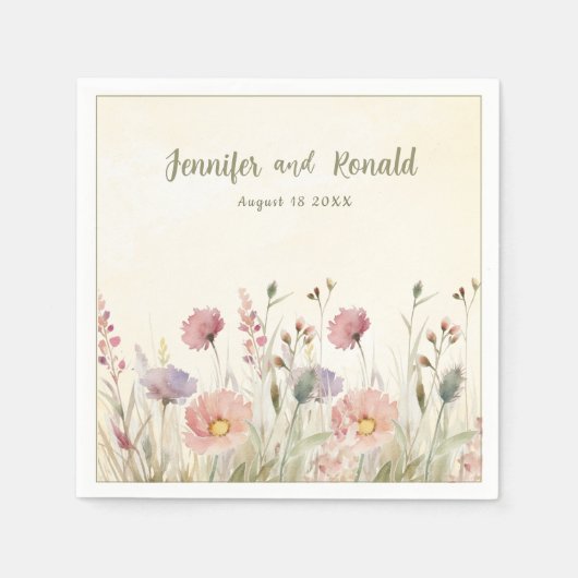 Boho Wildflower bruiloft gepersonaliseerd papier s Servet (Voorkant)
