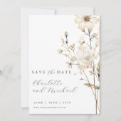 Boho Wildflower bruiloft | Ivoor Save The Date (Voorkant)
