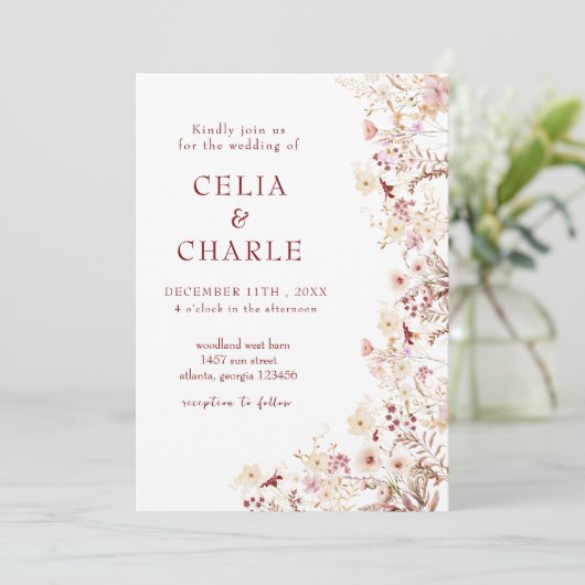 Boho Wildflower bruiloft Kaart (Staand voorkant)