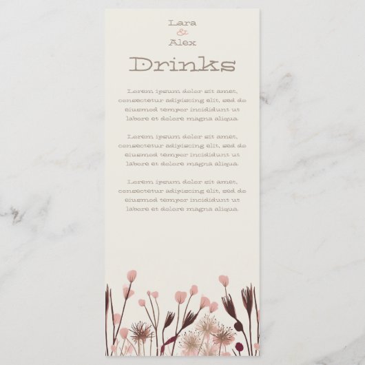 Boho Wildflower Bruiloft Menu (Achterkant)