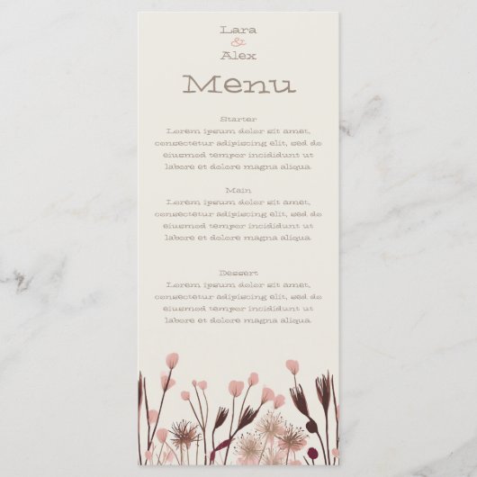 Boho Wildflower Bruiloft Menu (Voorkant)