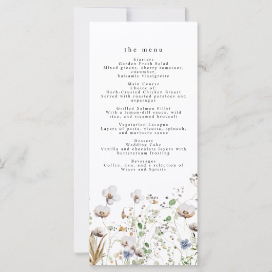 Boho Wildflower Bruiloft Menu (Voorkant)