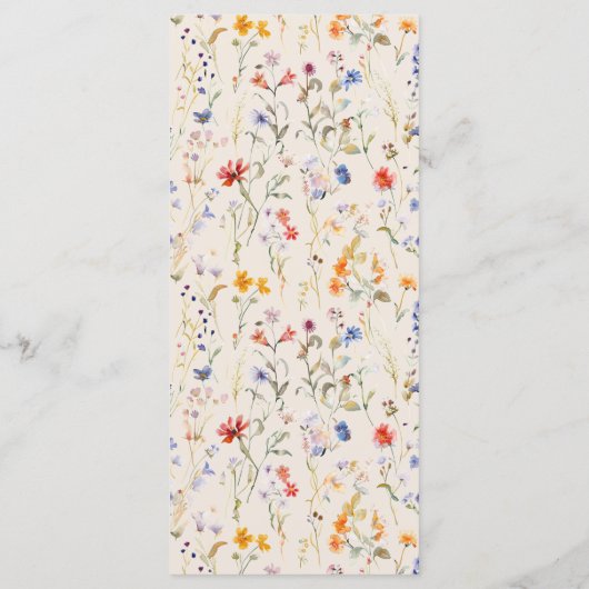 Boho wildflower Bruiloft Menukaart (Achterkant)