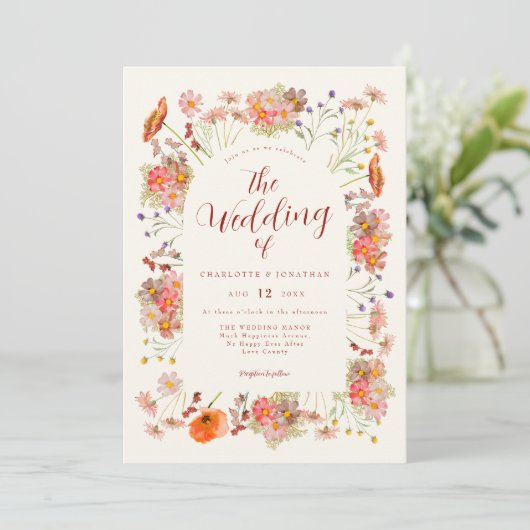 Boho Wildflower Bruiloft QR Code Kaart (Staand voorkant)