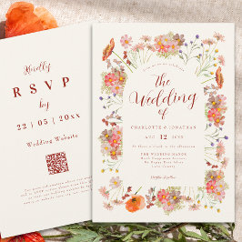 Boho Wildflower Bruiloft QR Code Kaart