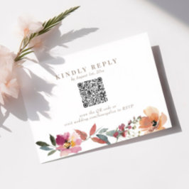 Boho Wildflower Bruiloft QR Code RSVP-kaart RSVP Kaartje
