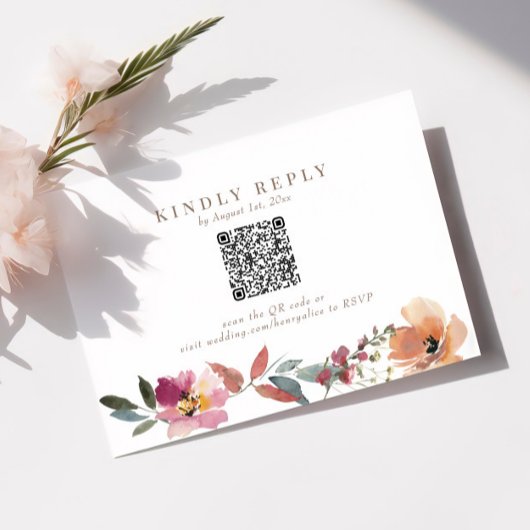 Boho Wildflower Bruiloft QR Code RSVP-kaart RSVP Kaartje