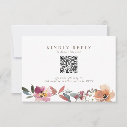 Boho Wildflower Bruiloft QR Code RSVP-kaart RSVP Kaartje (Voorkant)