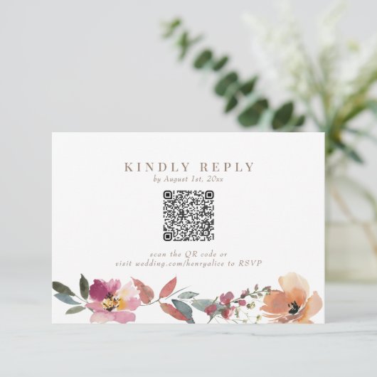 Boho Wildflower Bruiloft QR Code RSVP-kaart RSVP Kaartje (Staand voorkant)