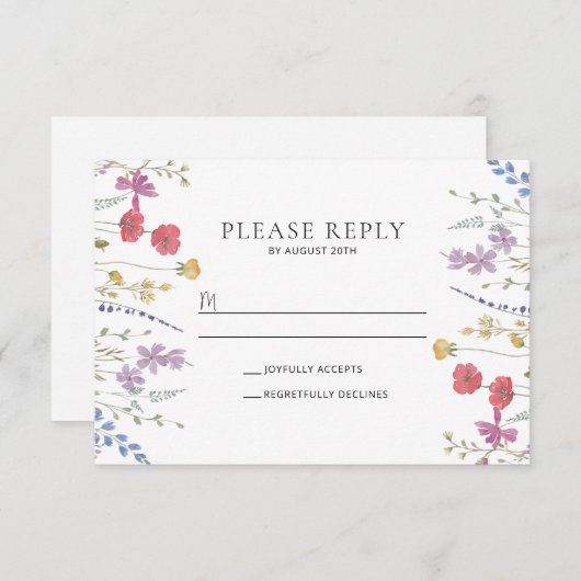 Boho Wildflower Bruiloft RSVP Briefkaart (Voorkant / Achterkant)