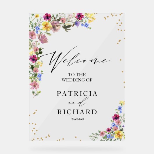 Boho Wildflower bruiloft Welkomstbord Acryl Bord (Voorkant)