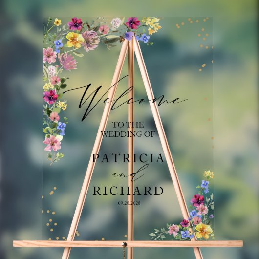 Boho Wildflower bruiloft Welkomstbord Acryl Bord (Neutraal)