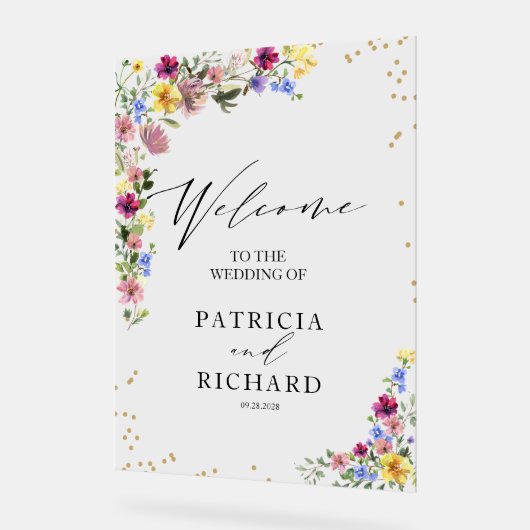 Boho Wildflower bruiloft Welkomstbord Acryl Bord (Hoek)