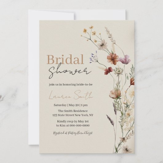 Boho Wildflower Bruiloftsuitnodiging Kaart (Voorkant)