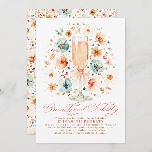 Boho Wildflower Brunch and Bubbly Bridal Shower Kaart (Voorkant / Achterkant)
