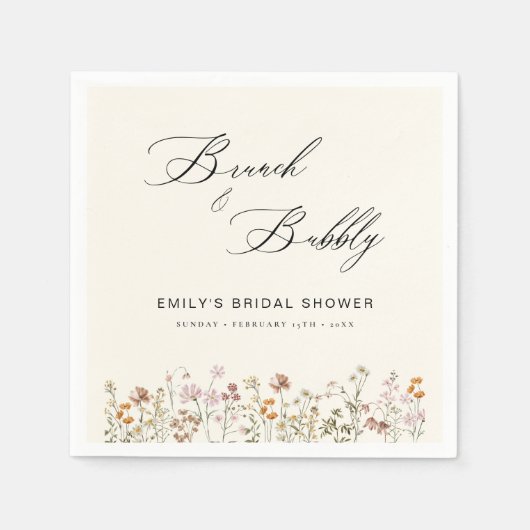 Boho Wildflower Brunch & Bubbels Bruidsfeestje Servet (Voorkant)