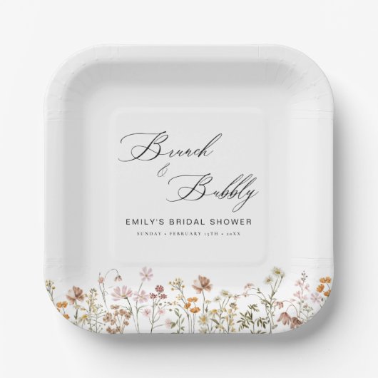 Boho Wildflower Brunch & Bubbly Bruidsfeest Papieren Bordje (Voorkant)