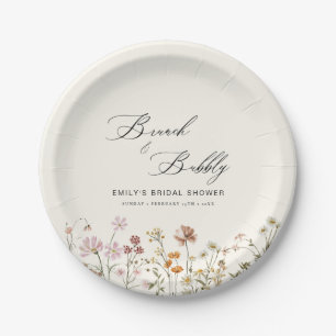 Boho Wildflower Brunch & Bubbly  Bruidsfeest Papieren Bordje