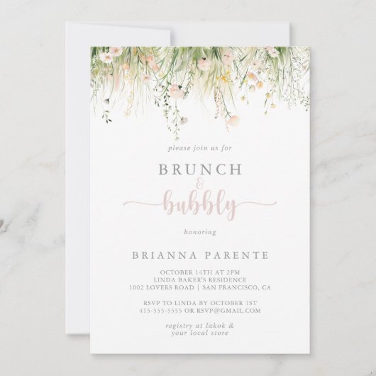 Boho Wildflower Brunch en Bubbly Vrijgezellenfeest Kaart (Voorkant)