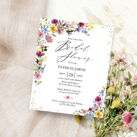Boho Wildflower Budget Bruiloft Uitnodiging Flyer