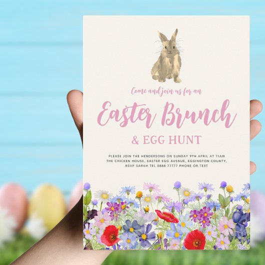 Boho Wildflower Bunny Pasen Brunch en Egg Hunt Kaart