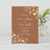 Boho Wildflower Burnt Oranje Wedding Kaart (Staand voorkant)