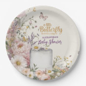 Boho Wildflower Butterflies Baby shower Papieren Bordje (Voorkant)