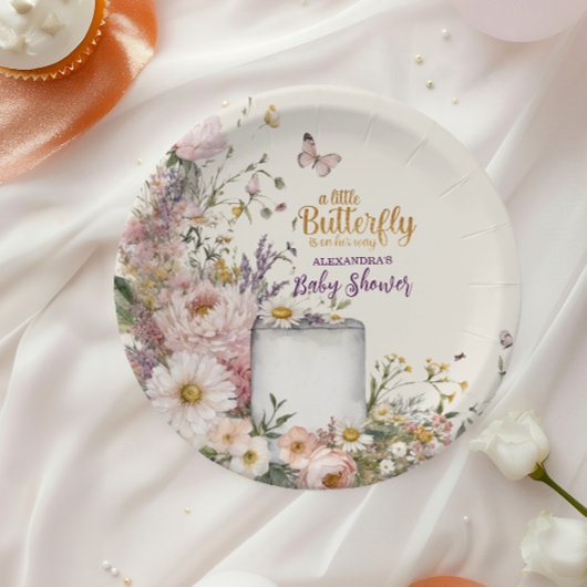 Boho Wildflower Butterflies Baby shower Papieren Bordje