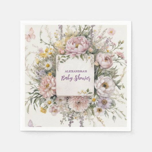 Boho Wildflower Butterflies Baby shower Servet (Voorkant)