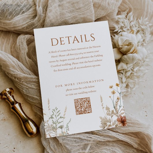 Boho Wildflower Butterfly Floral Wedding Details Informatiekaartje