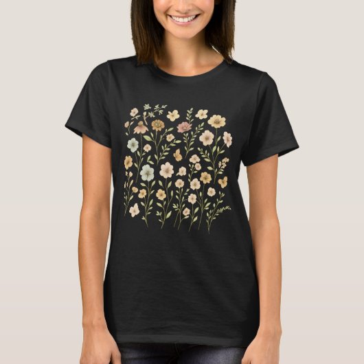 Boho Wildflower & Butterfly Tee Soft Sage Green T-shirt (Voorkant)