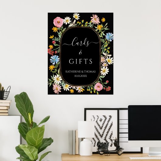 Boho Wildflower Chic Bloemenslinger Kaarten en Cad Poster (Thuiskantoor)