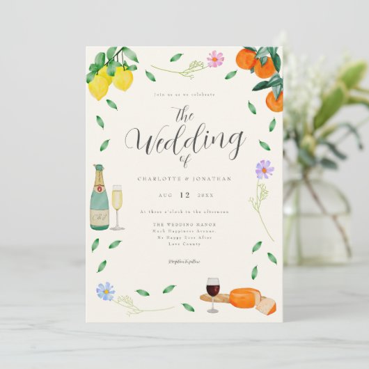 Boho Wildflower Citrus zomerbruiloft Kaart (Staand voorkant)