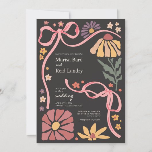 Boho Wildflower Coquette Donkere bruiloft Kaart (Voorkant)