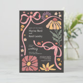 Boho Wildflower Coquette Donkere bruiloft Kaart (Staand voorkant)