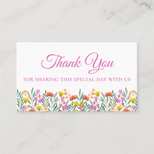 Boho Wildflower Dank u Roze Bloemen Bruiloft Plaatskaartje (Voorkant)
