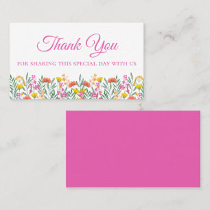Boho Wildflower Dank u Roze Bloemen Bruiloft Plaatskaartje