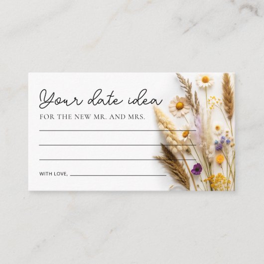 Boho Wildflower Datum Nacht Ideeën Informatiekaartje (Voorkant)