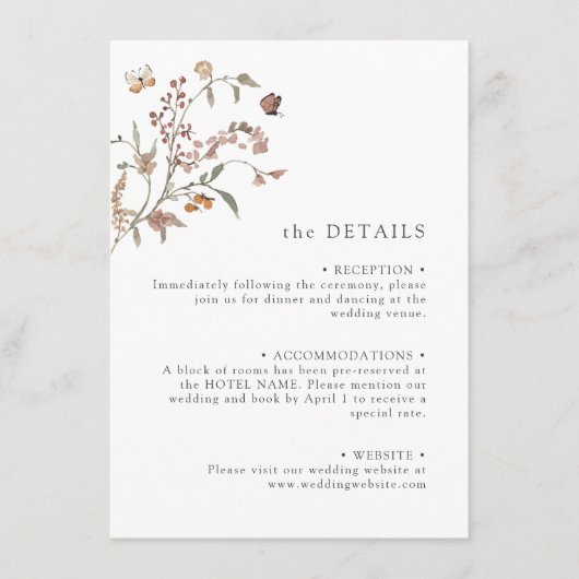Boho Wildflower Detail Informatiekaartje (Voorkant)