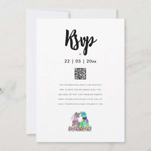 Boho Wildflower Dinosaur Bruid en bruidegom bruilo Kaart (Achterkant)