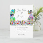 Boho Wildflower Dinosaur Thema bruiloft Kaart (Staand voorkant)