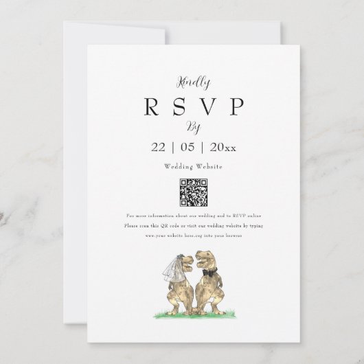 Boho Wildflower Dinosaur Wedding QR-code Kaart (Achterkant)