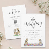 Boho Wildflower Dinosaur Wedding QR-code Kaart