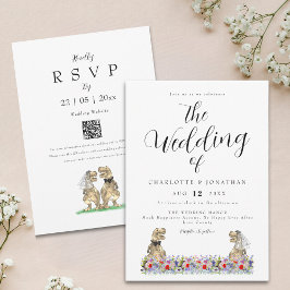 Boho Wildflower Dinosaur Wedding QR-code Kaart