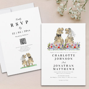 Boho Wildflower Dinosaurus bruiloft Kaart
